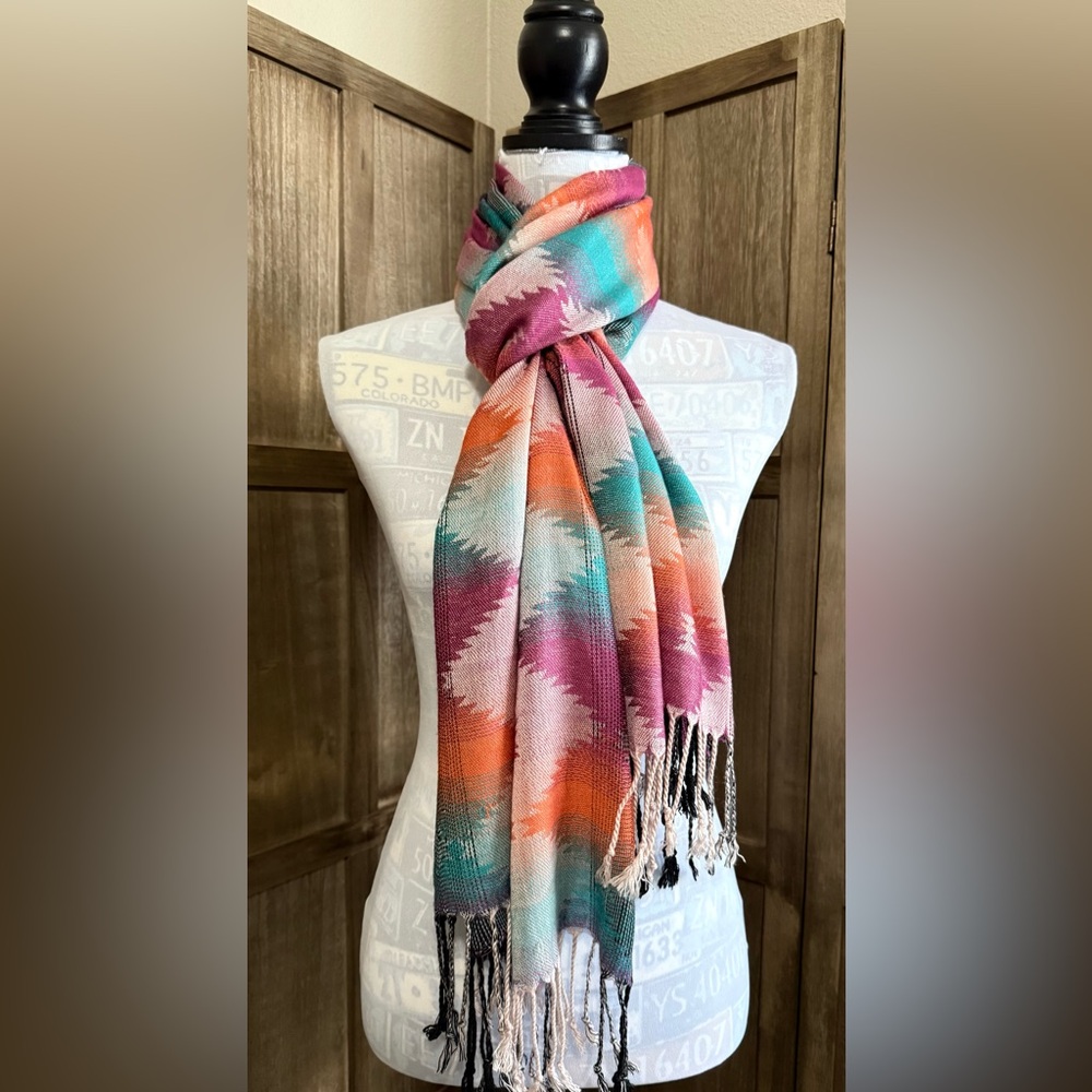 Beautiful Colorful Aztec Pattern Scarf. - Picture 1 of 3